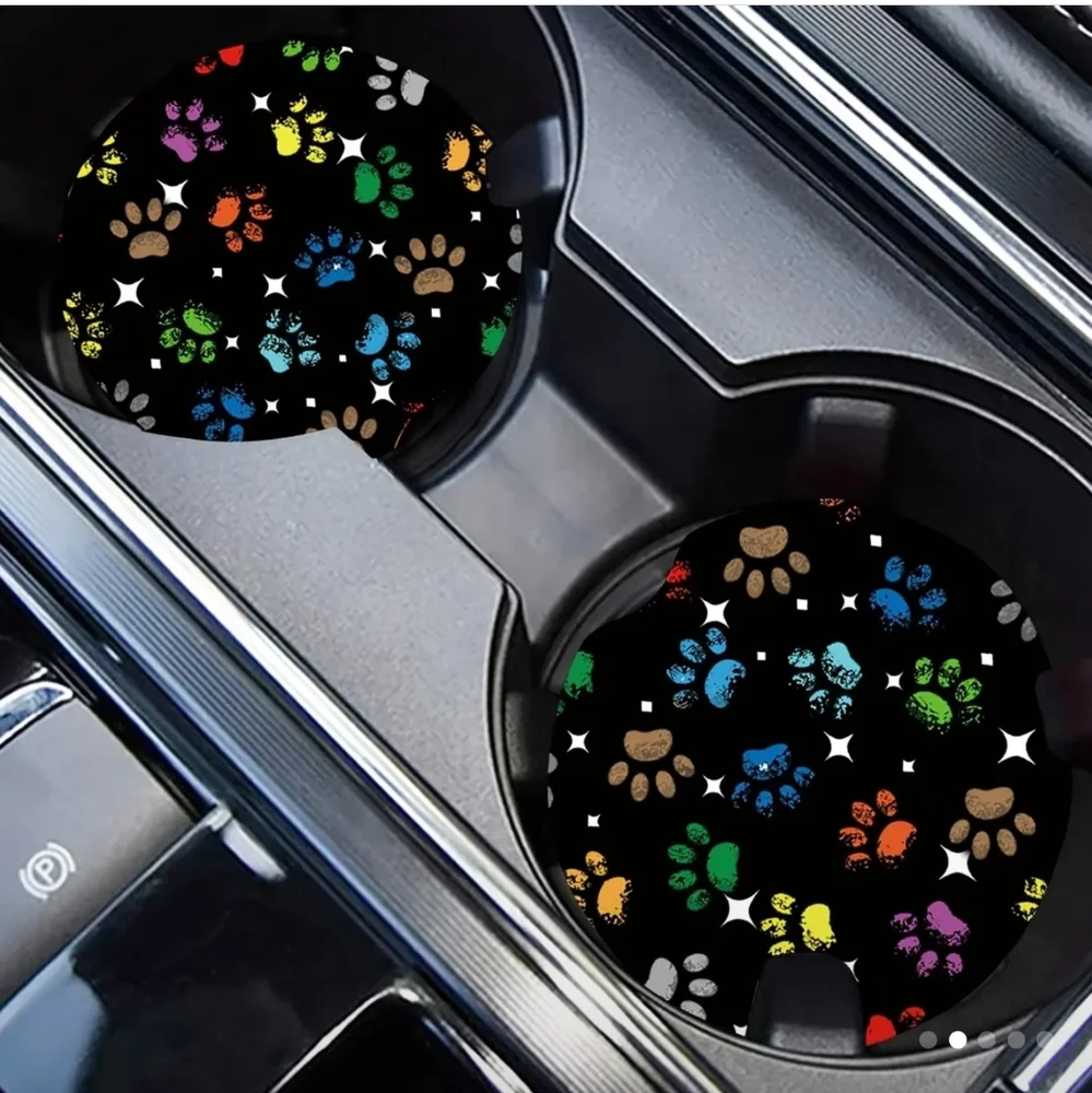 New 2 Piece Set: Multicolored Dog Paw Car Coasters